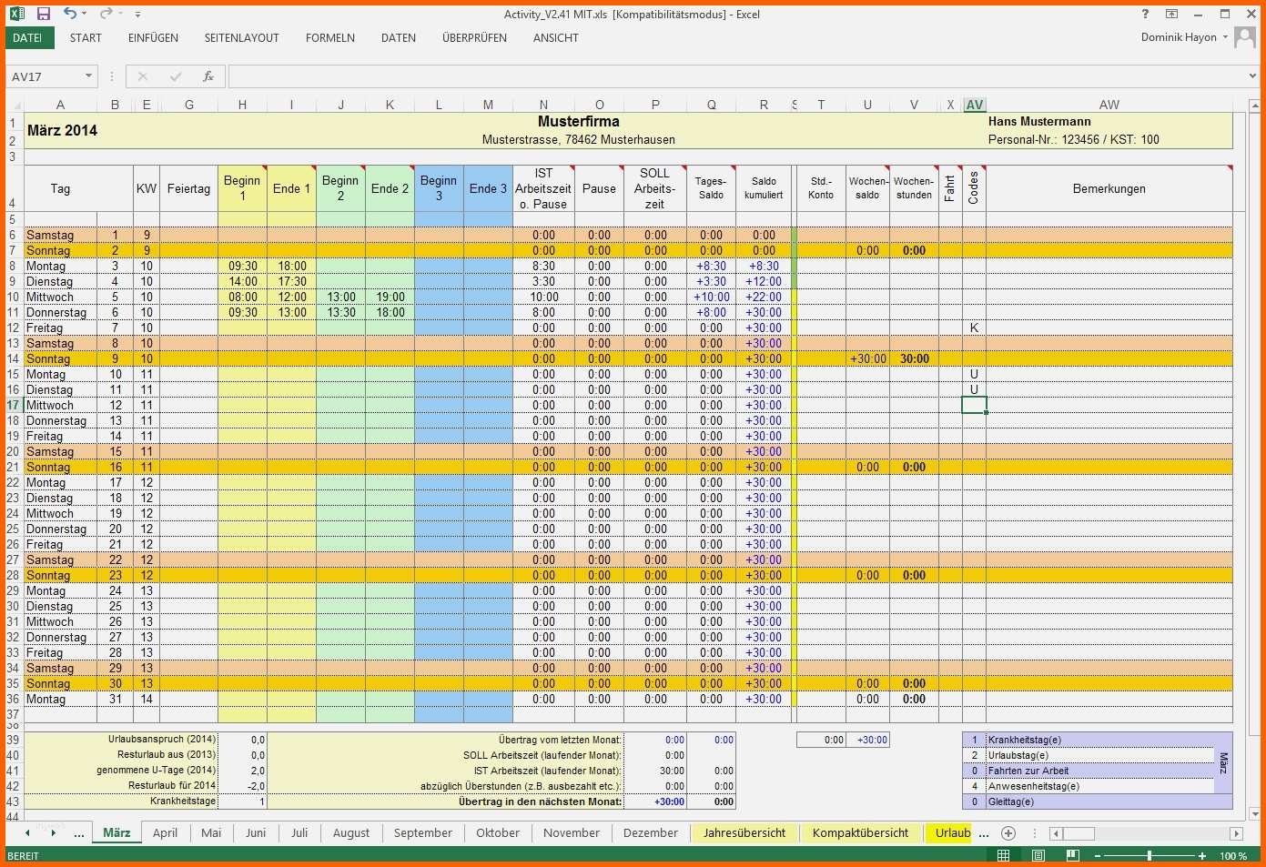 Allerbeste 12 Excel Arbeitszeit Vorlage