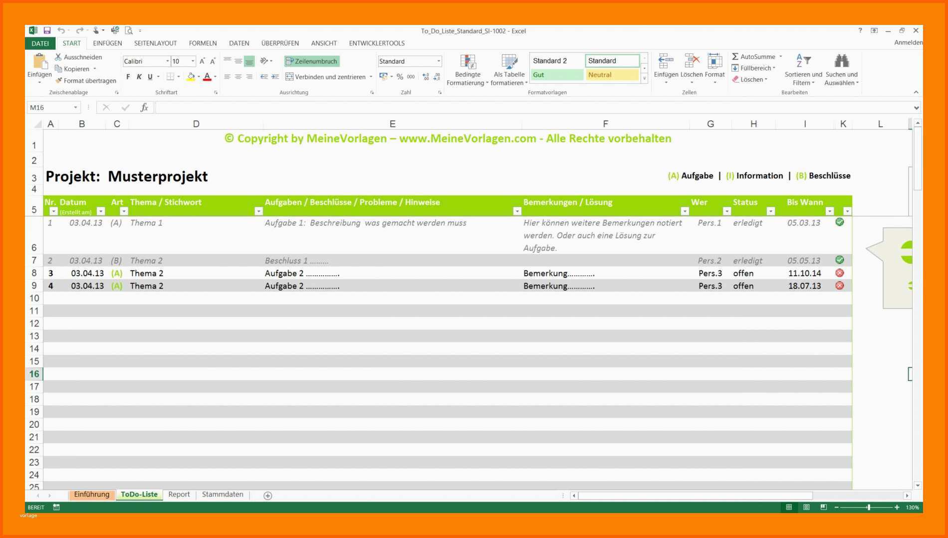 Allerbeste 7 Excel to Do Liste Vorlage