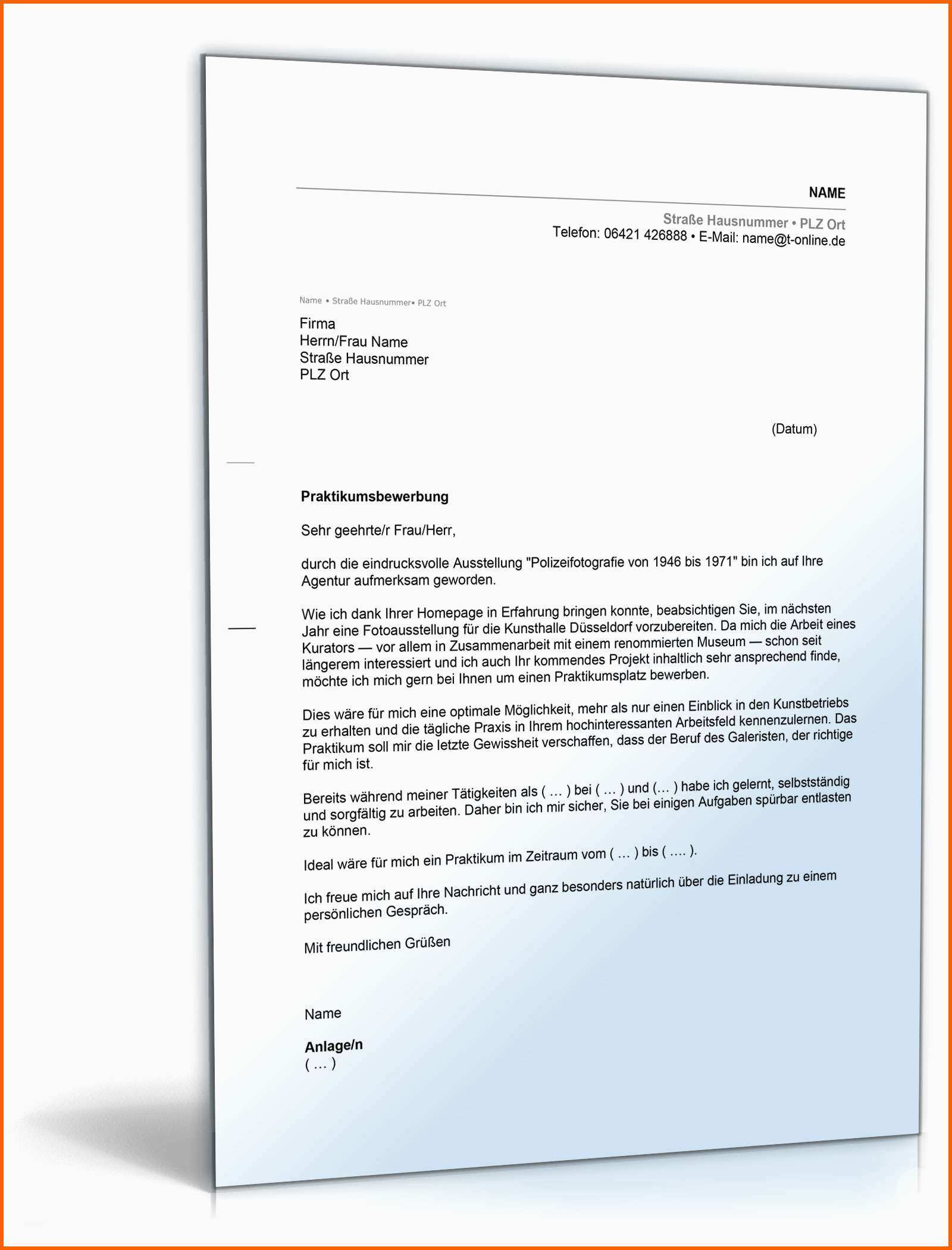Allerbeste Anschreiben Bewerbung Praktikum