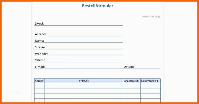 Allerbeste Bestellformular Vorlage Download