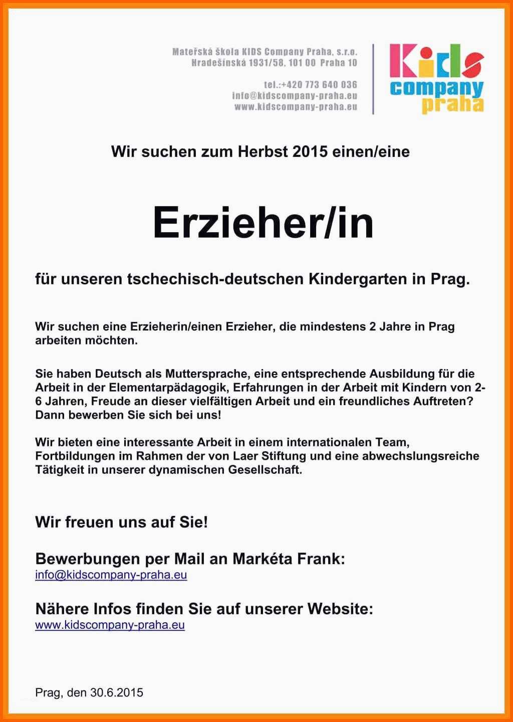 Allerbeste Bewerbung Erzieherin Kindergarten Bewerbungsschreiben