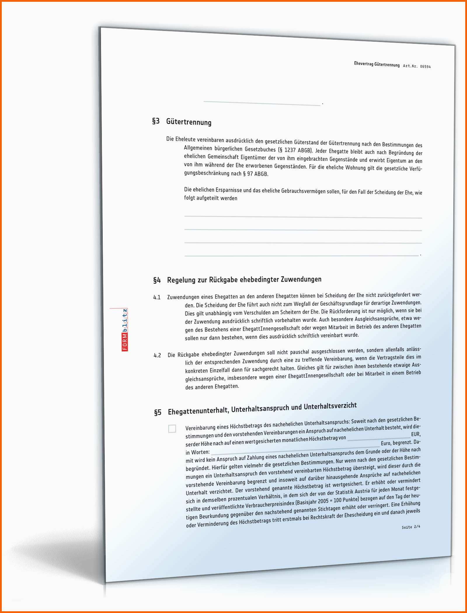 Allerbeste Ehevertrag Mit Gütertrennung Muster Vorlage Zum Download