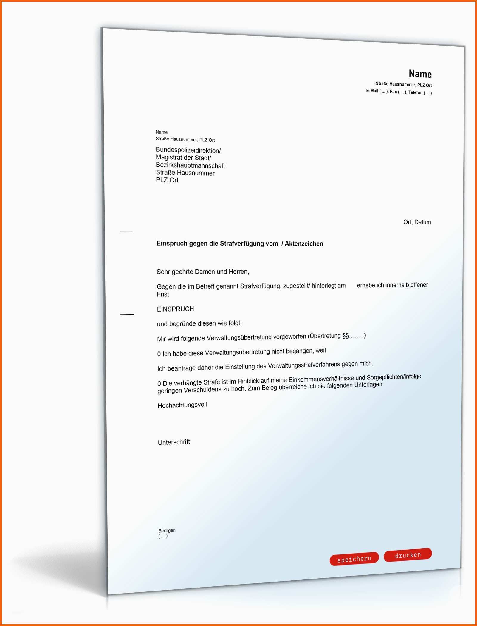 Allerbeste Einspruch Gegen Eine Strafverfügung Muster Vorlage Zum