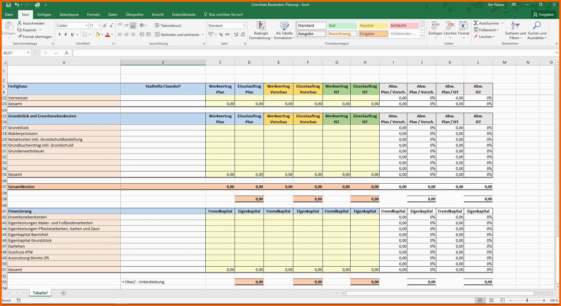 Allerbeste Excel Checkliste Baukosten Planung Für Ihren Hausbau