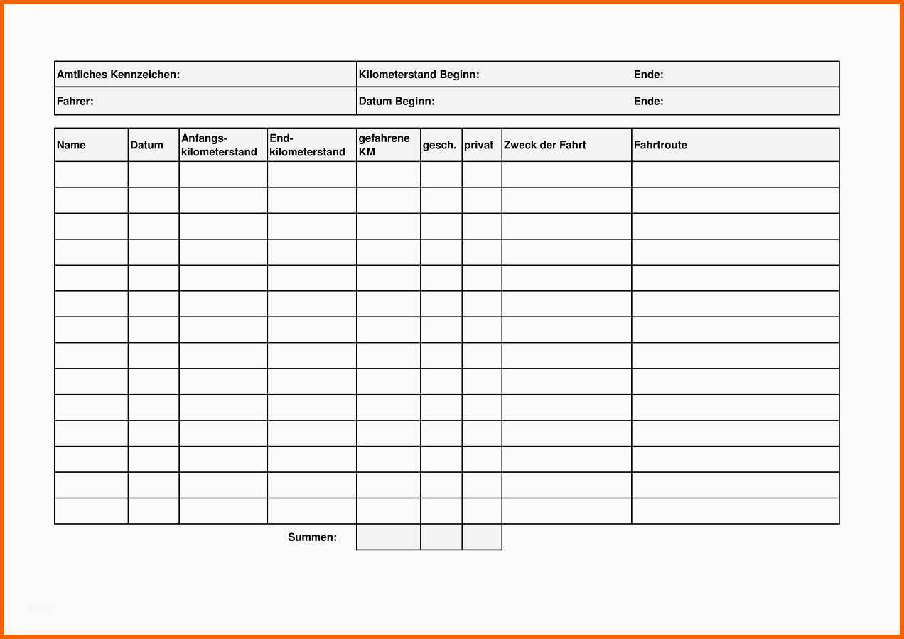Allerbeste Fahrtenbuch Excel Vorlagen Kostenlos En
