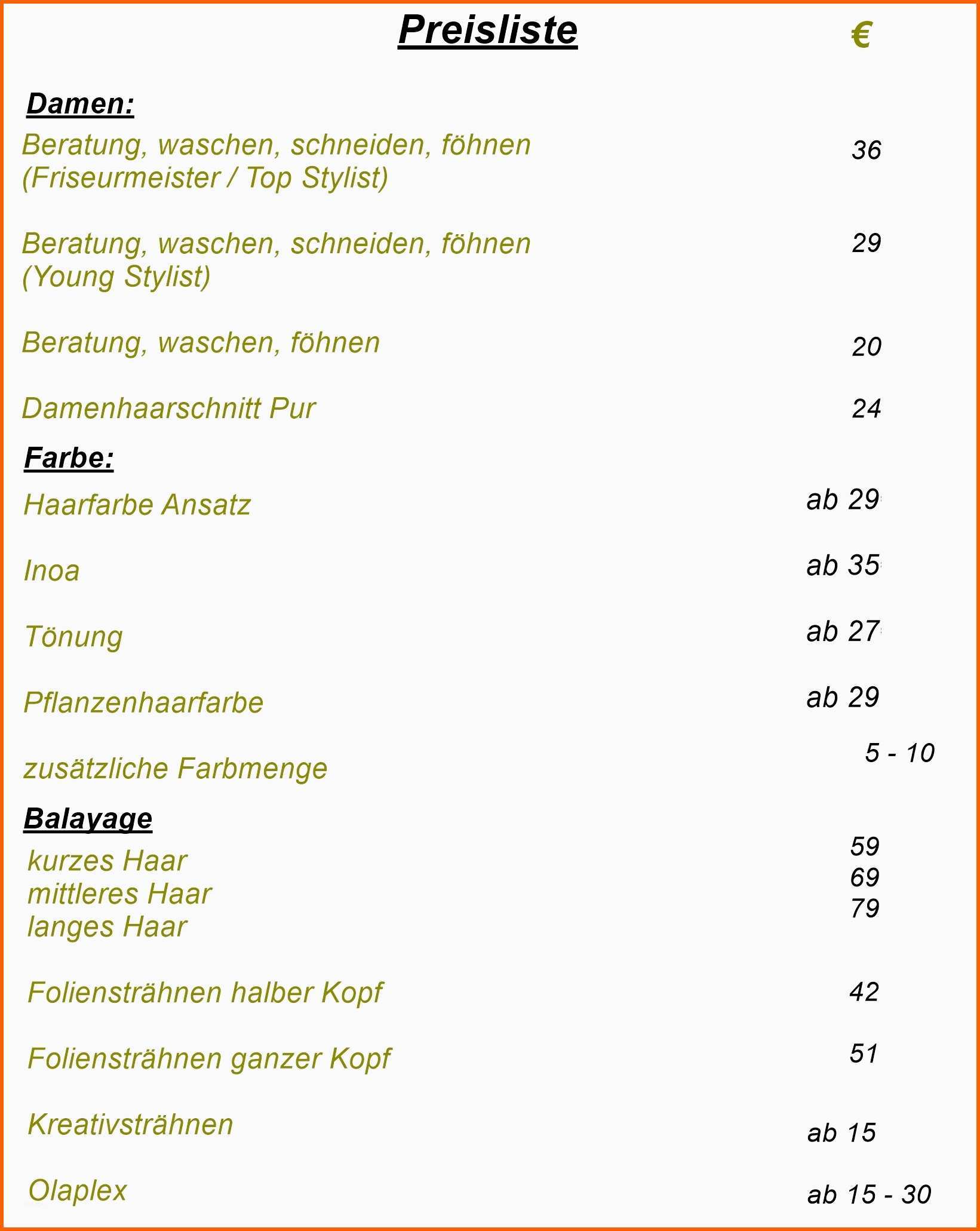 Allerbeste Friseur Preisliste Erstellen – Friseur