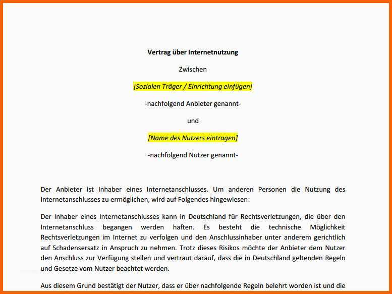 Allerbeste Internet Nutzungsvertrag Für Offenes Wlan Pdf Download