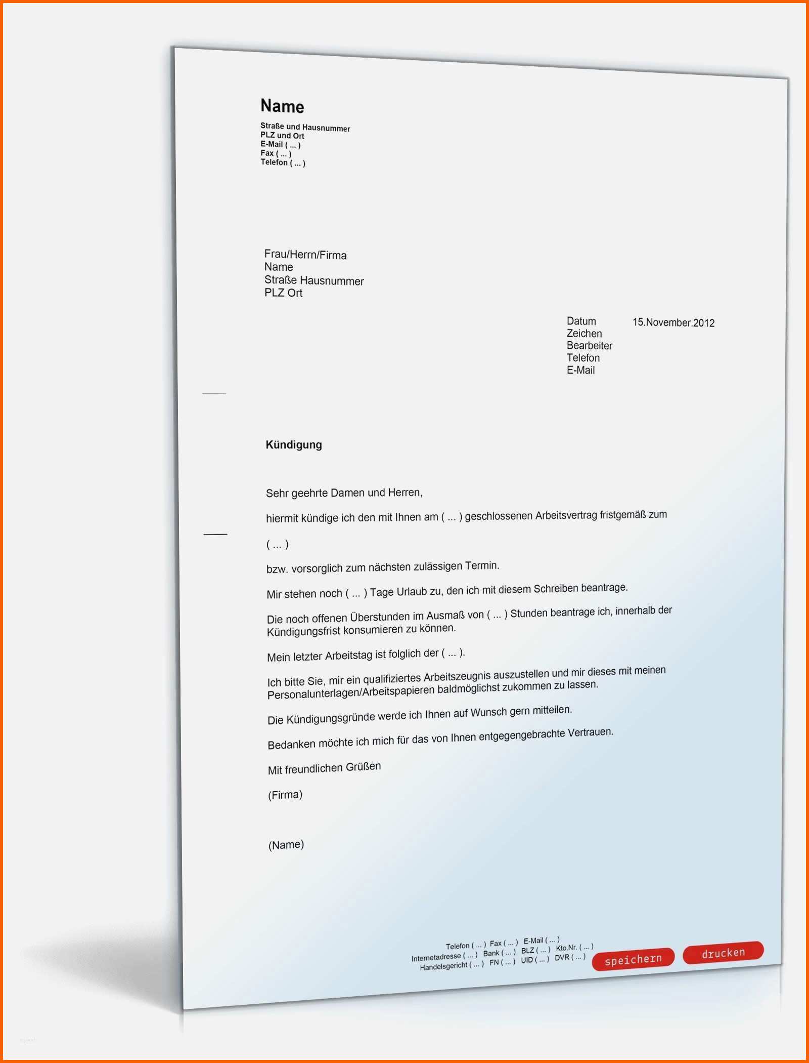 Allerbeste Kundigung Arbeitgeber Muster Kostenlos Vorlage Kündigung