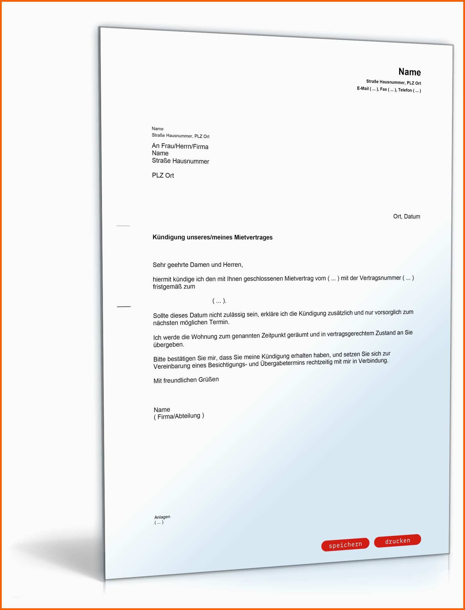 Allerbeste Kündigung Mietvertrag Fristgemäß Mieter Muster