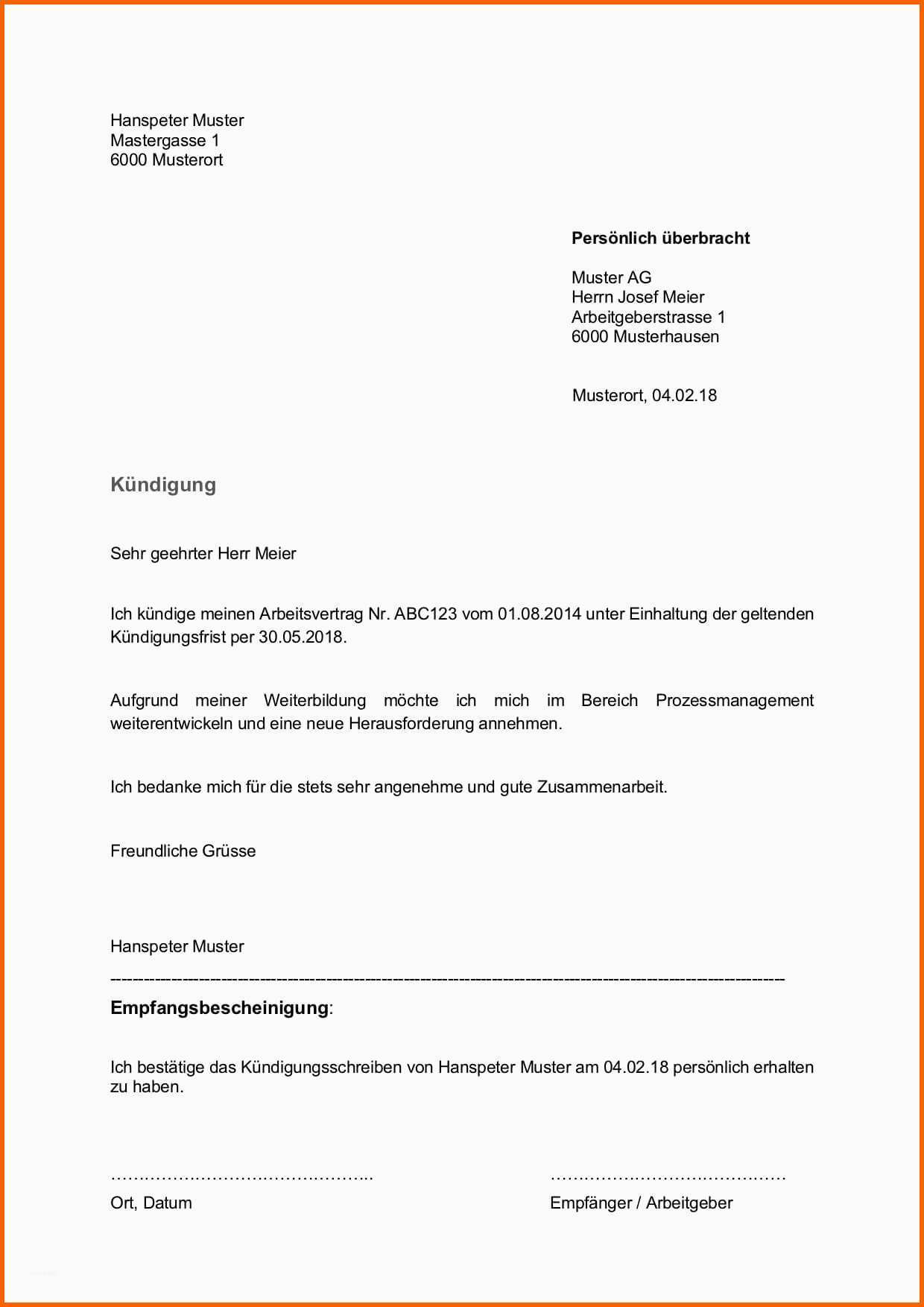 Allerbeste Kündigungsschreiben Vorlage Arbeitsvertrag Schweiz