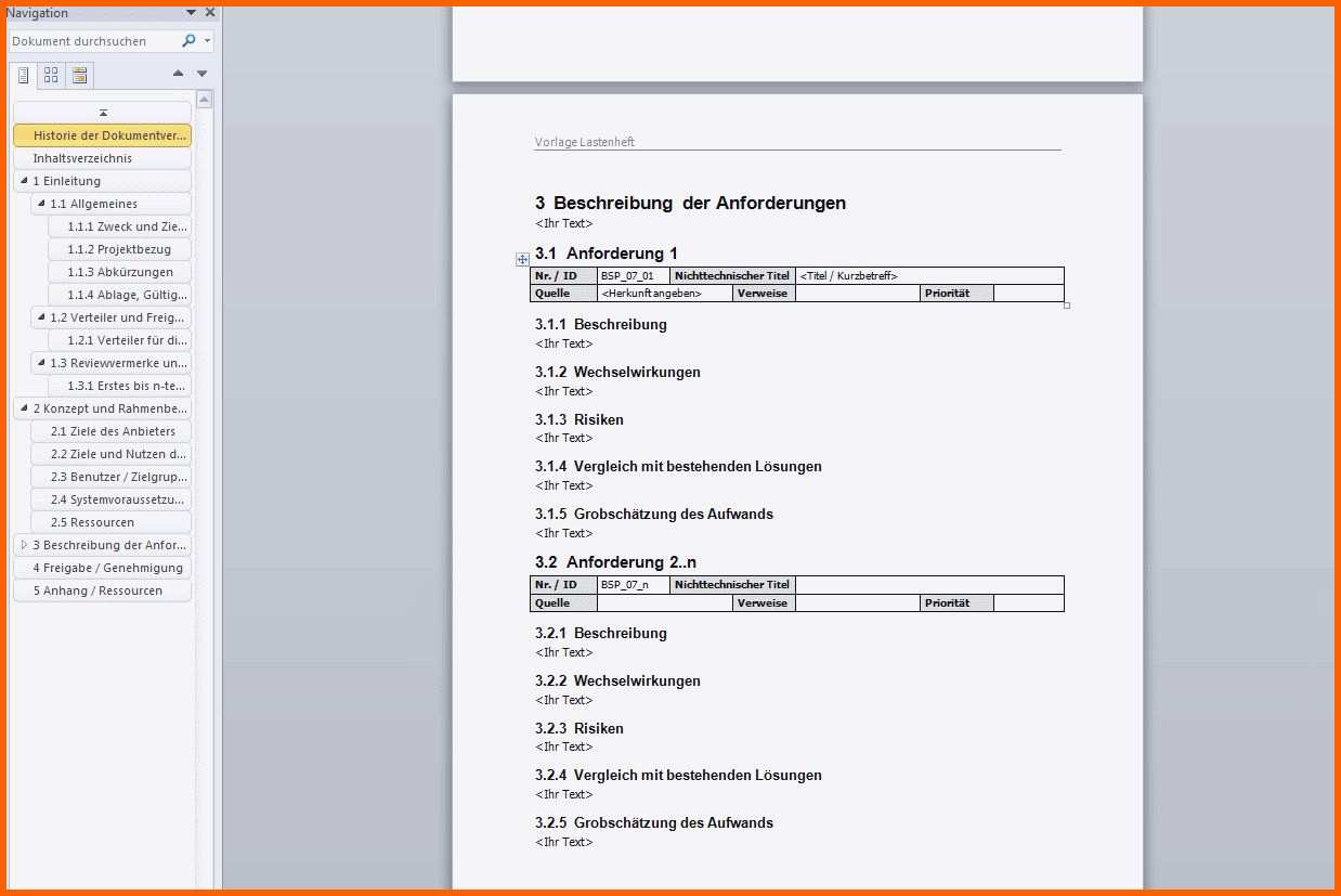 Allerbeste Lastenheft Vorlage Word