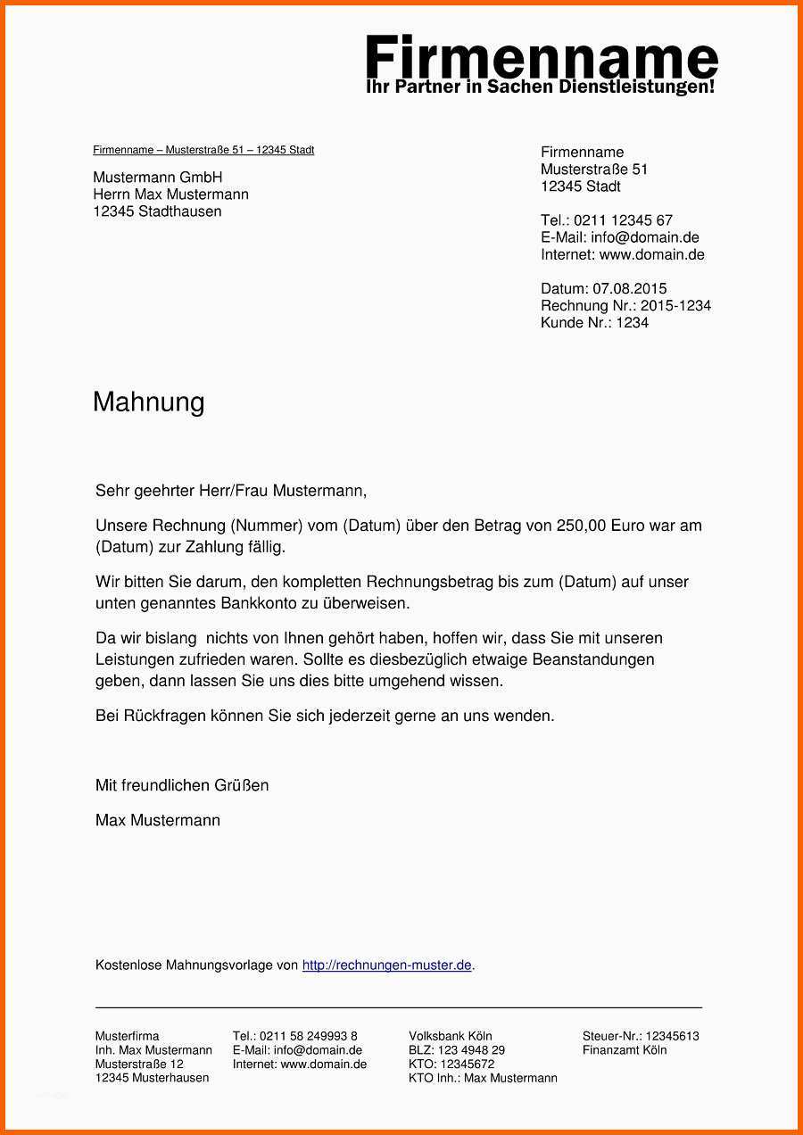 Allerbeste Mahnung Vorlagen Kostenlose Vorlagen Für Mahnungen