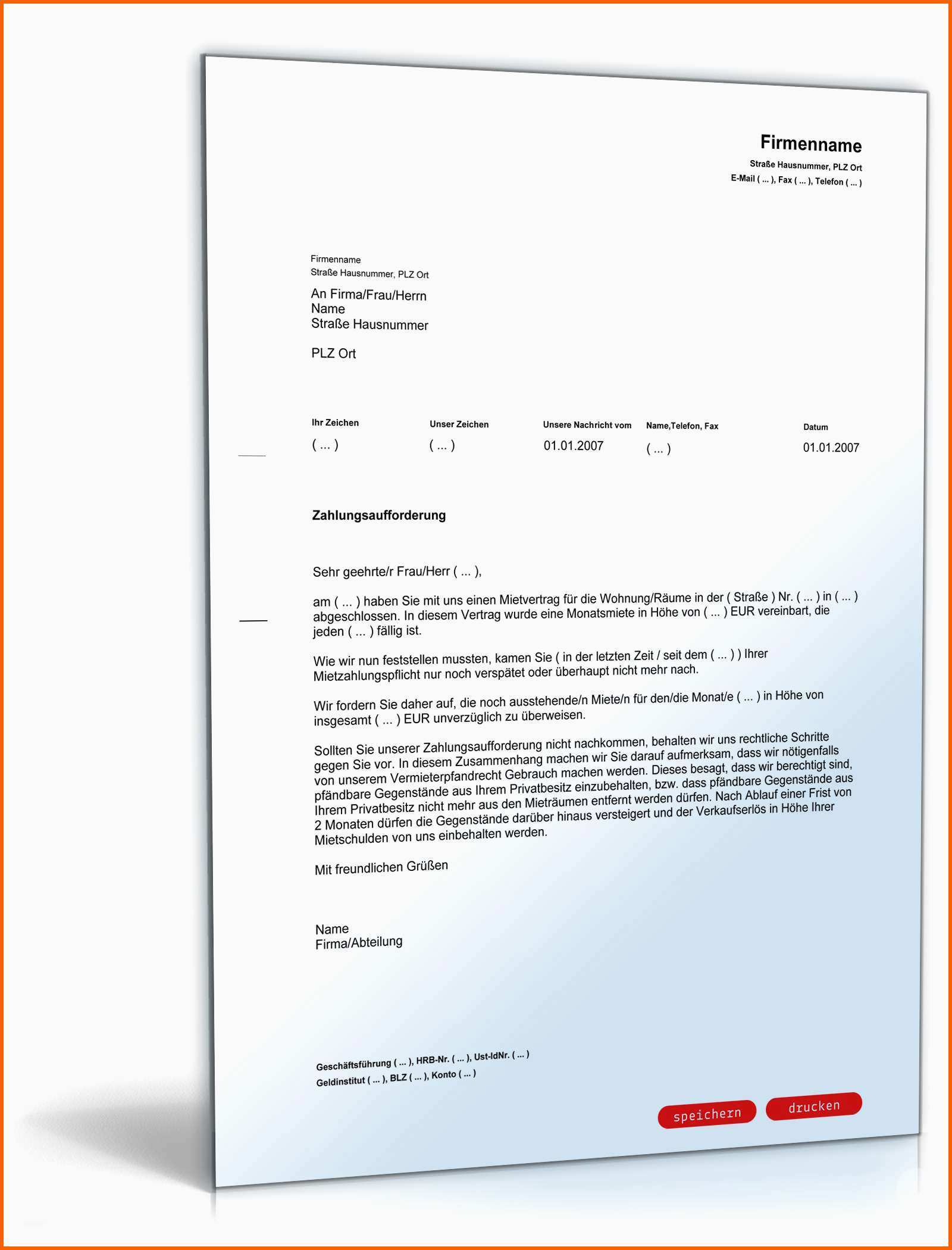 Allerbeste Mietzahlungsaufforderung Mit androhung Vermieter