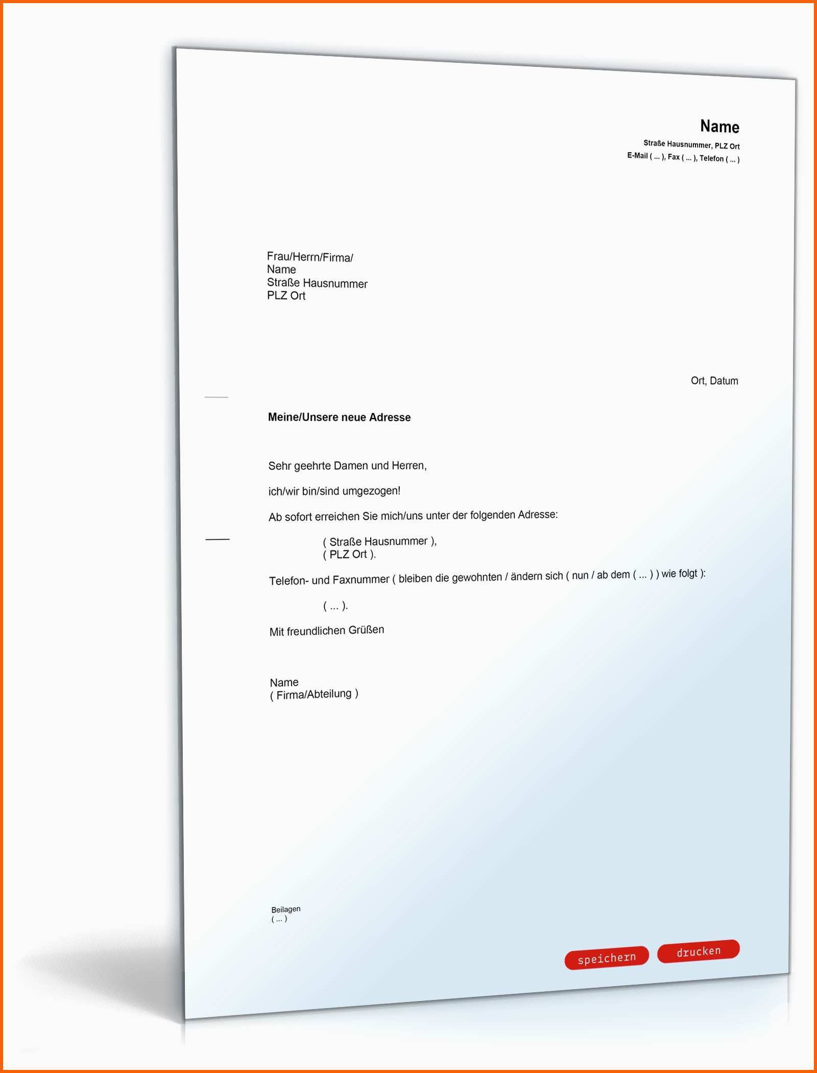 Allerbeste Mitteilung Adressänderung Muster Vorlage Zum Download