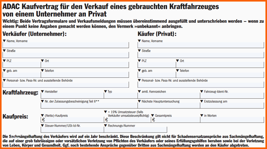 Allerbeste Muster Kaufvertrag Auto Privat & Gewerblich