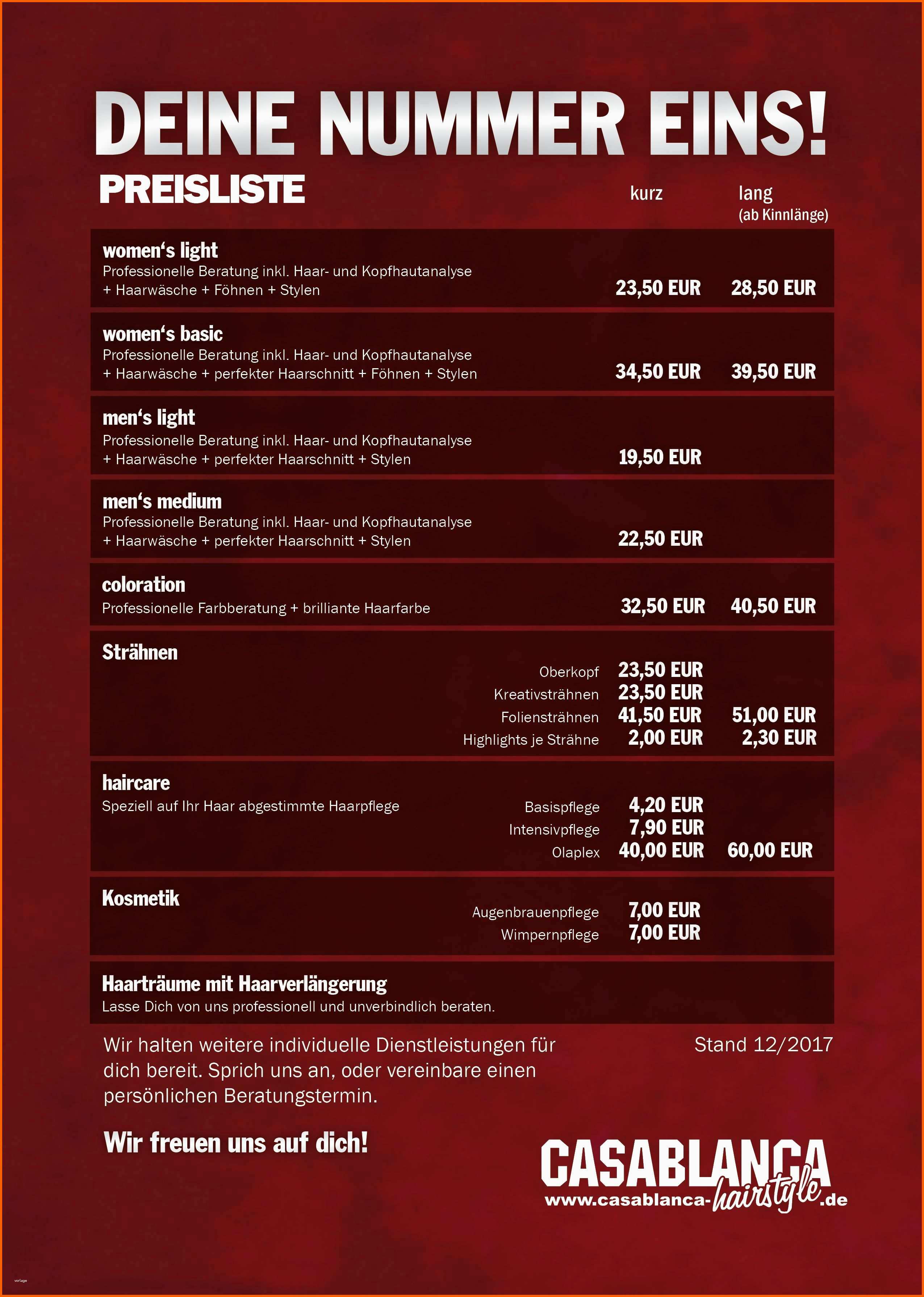 Allerbeste Preisliste Vorlage Friseur Befriedigend Preisliste Mit