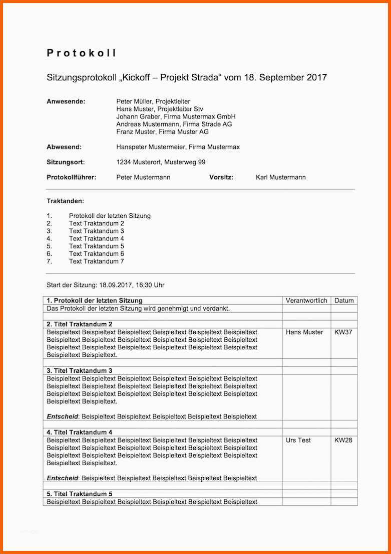 Allerbeste Protokoll Vorlage Word & Excel Für Sitzungen & Meetings