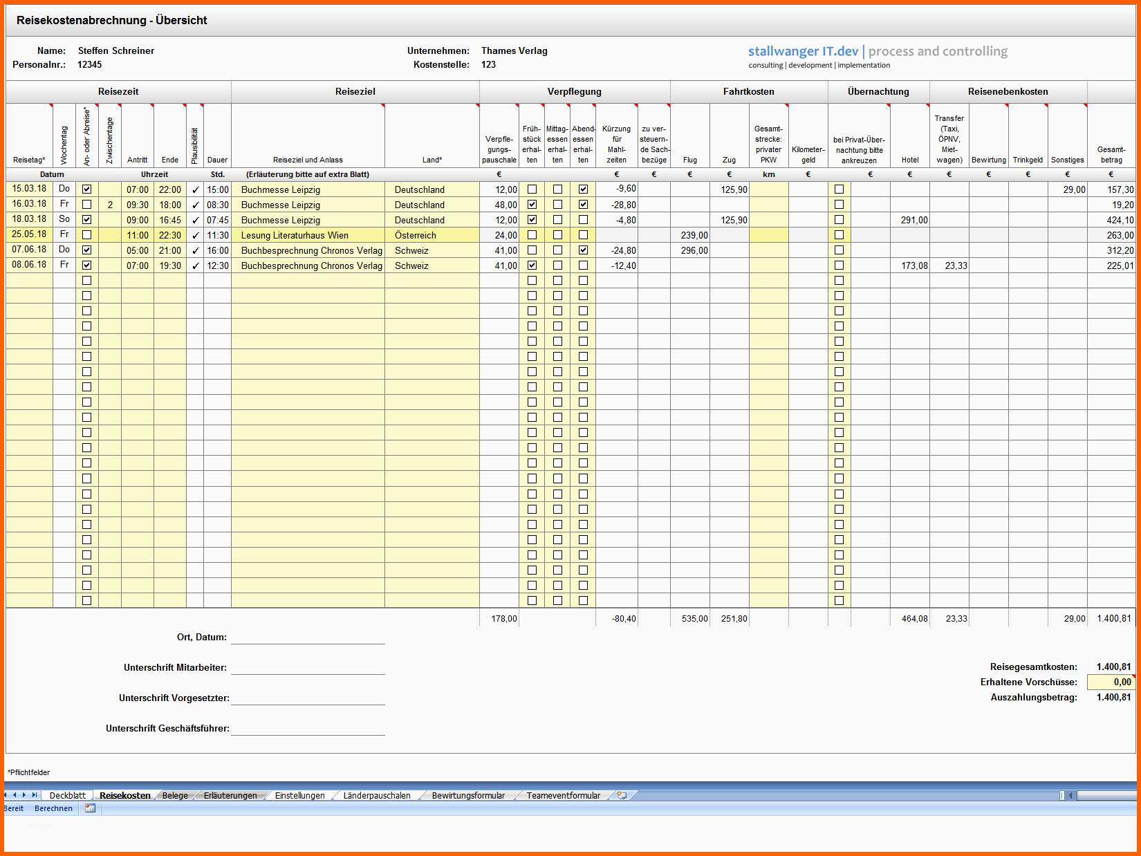 Allerbeste Reisekostenabrechnung Excel Vorlage