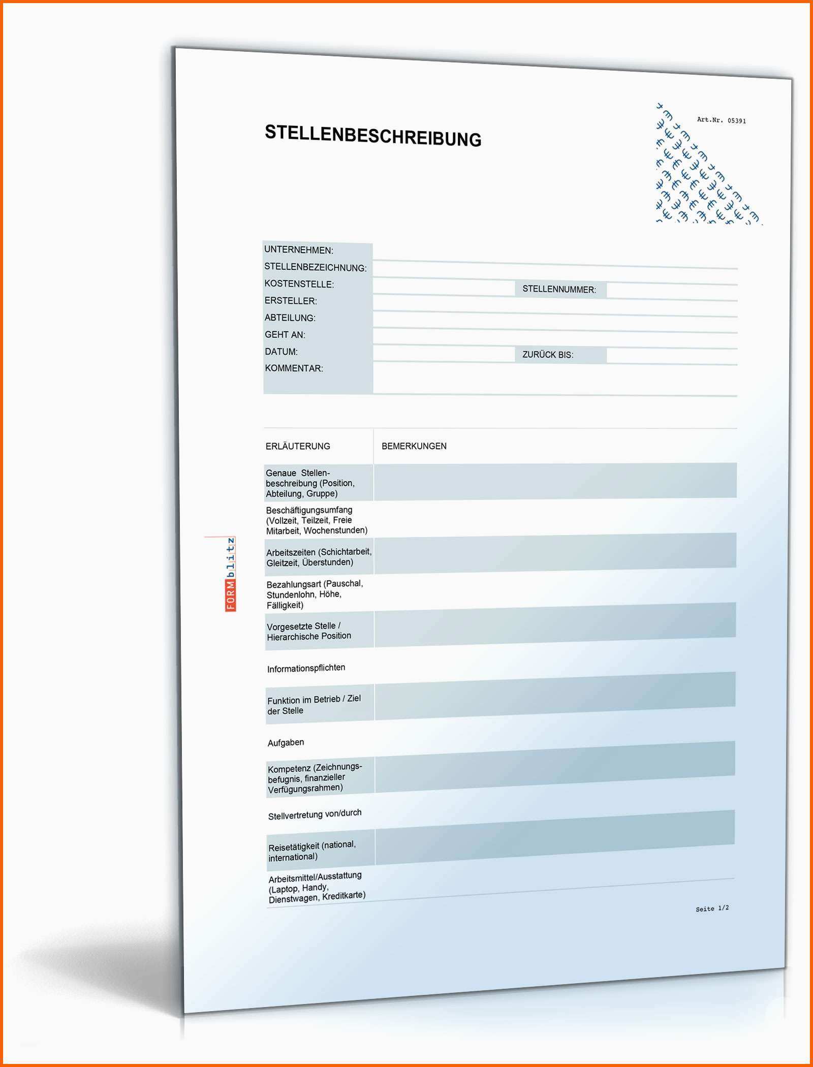 Allerbeste Stellenbeschreibung Blanko formular Vorlage Zum Download