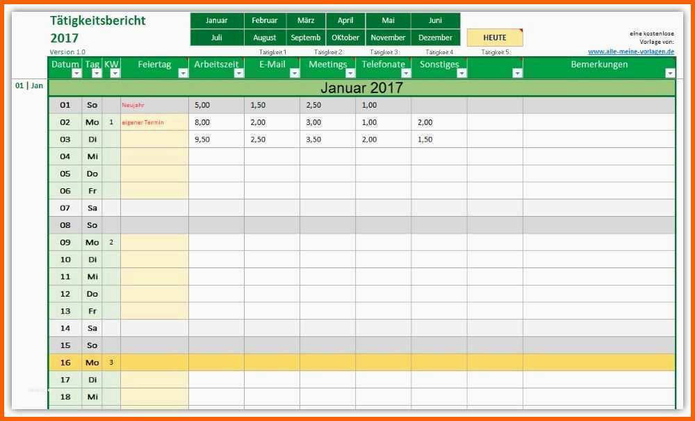 Allerbeste Stundenzettel Excel Vorlage Kostenlos 2017 Schreiben