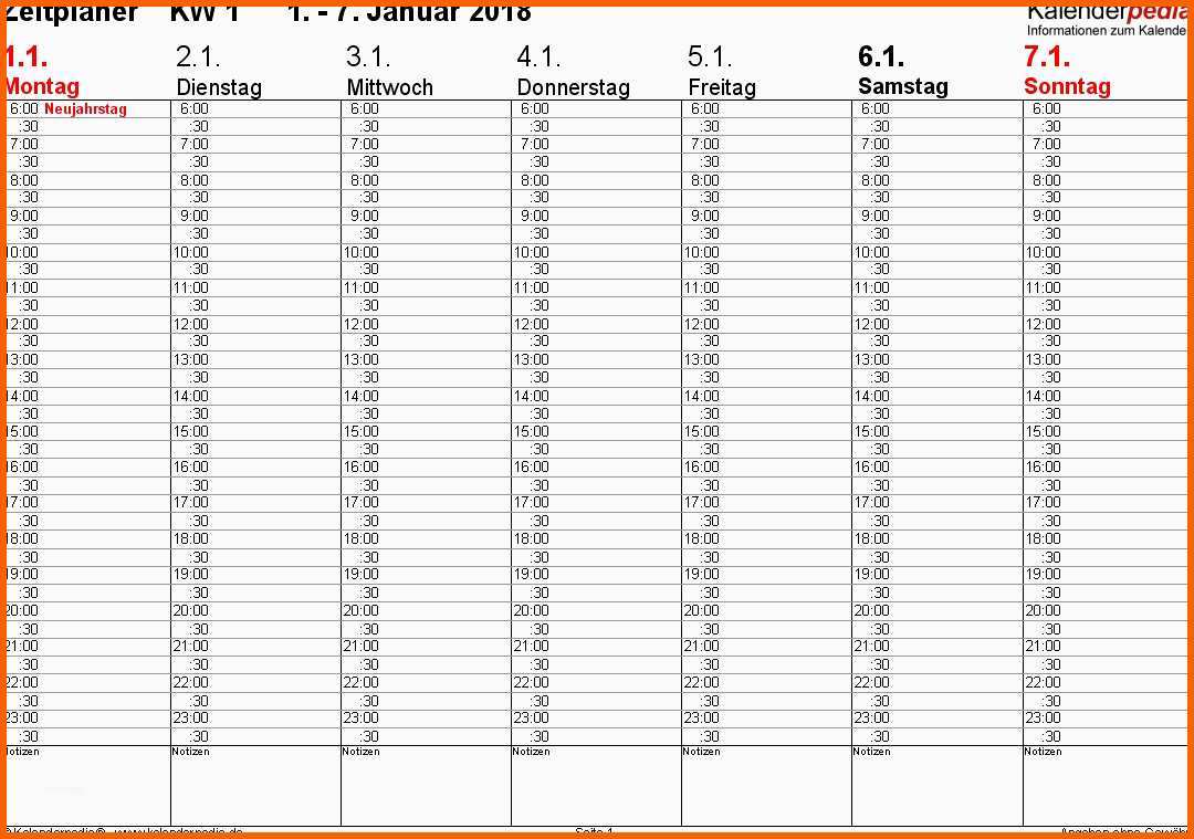 Allerbeste Tagesplaner 2018 Wochenkalender 2018 Als Excel Vorlagen
