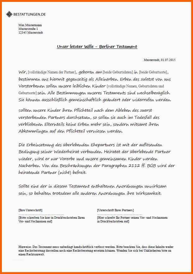 Allerbeste Testament Muster • Wie Schreibe Ich Ein Testament