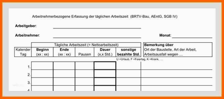 Allerbeste Vorlage Zur Dokumentation Der Täglichen Arbeitszeit