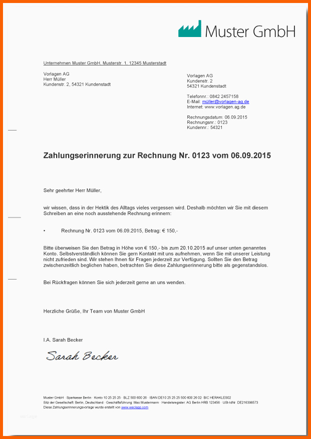 zahlungserinnerung muster