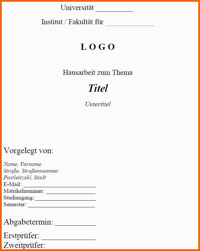 Am Beliebtesten 15 Facharbeit Deckblatt Vorlage Word