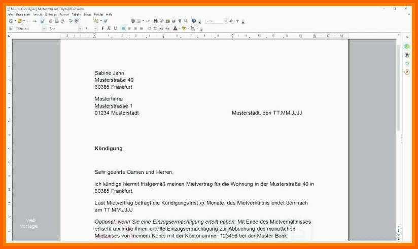 8 kundigung mietvertrag vorlage word