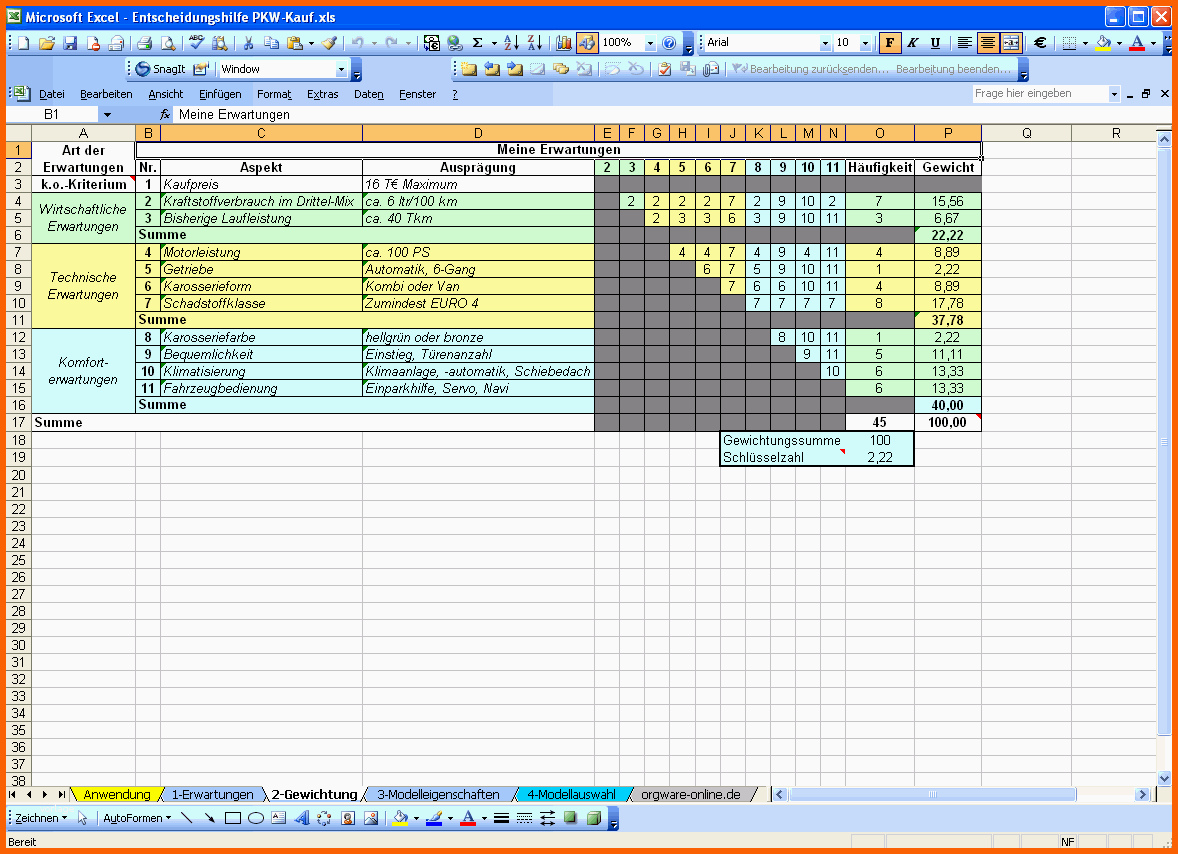 Am Beliebtesten Entscheidungshilfe Zum Pkw Kauf Excel Vorlage Zum Download