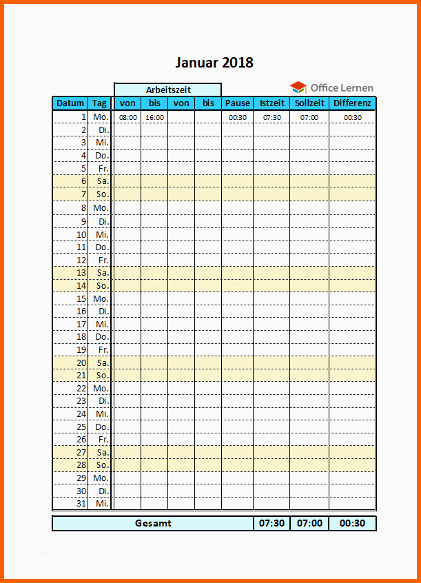 Am Beliebtesten Excel Arbeitszeitnachweis Vorlagen 2018