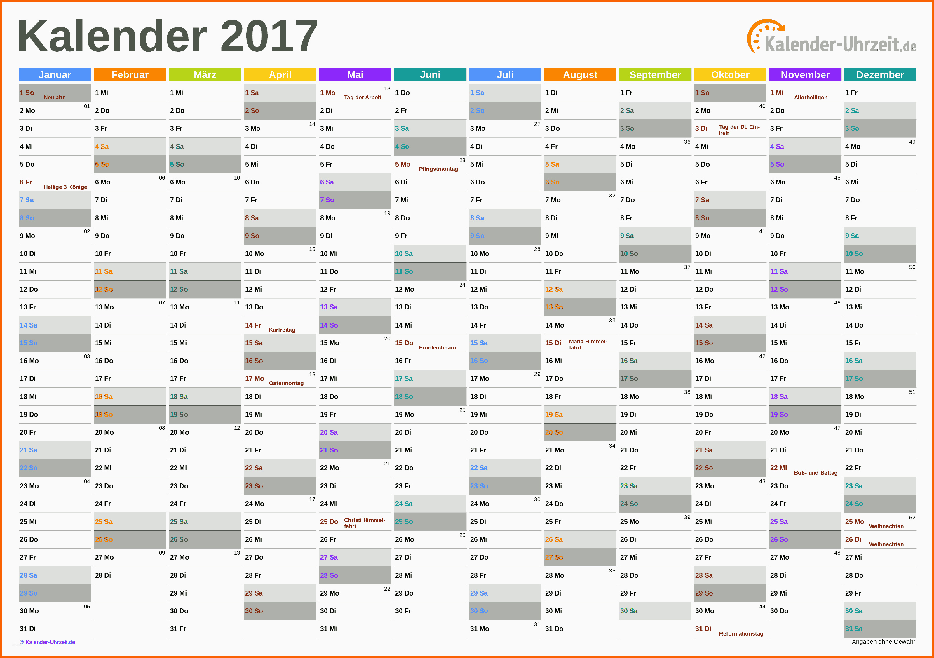 Am Beliebtesten Excel Kalender 2017 Kostenlos