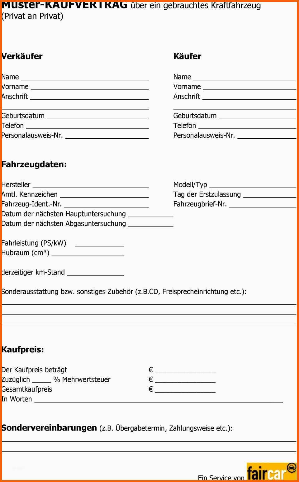 Am Beliebtesten Kfz Kaufvertrag Word Vorlage Kostenlos Vorlagen