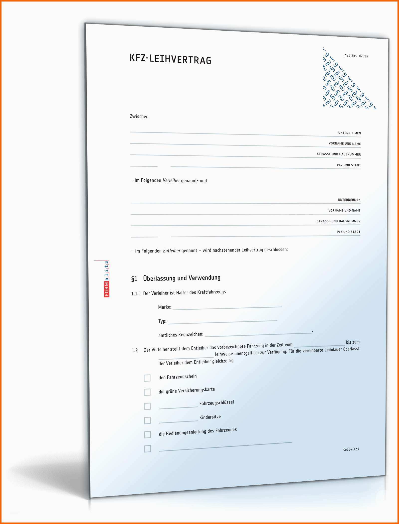 Am Beliebtesten Kfz Leihvertrag Vorlage Zum Download