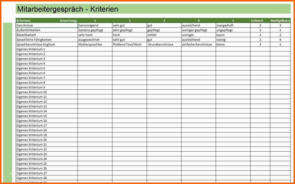 Am Beliebtesten Mitarbeitergespräch Lang Excel Vorlage Zum sofort