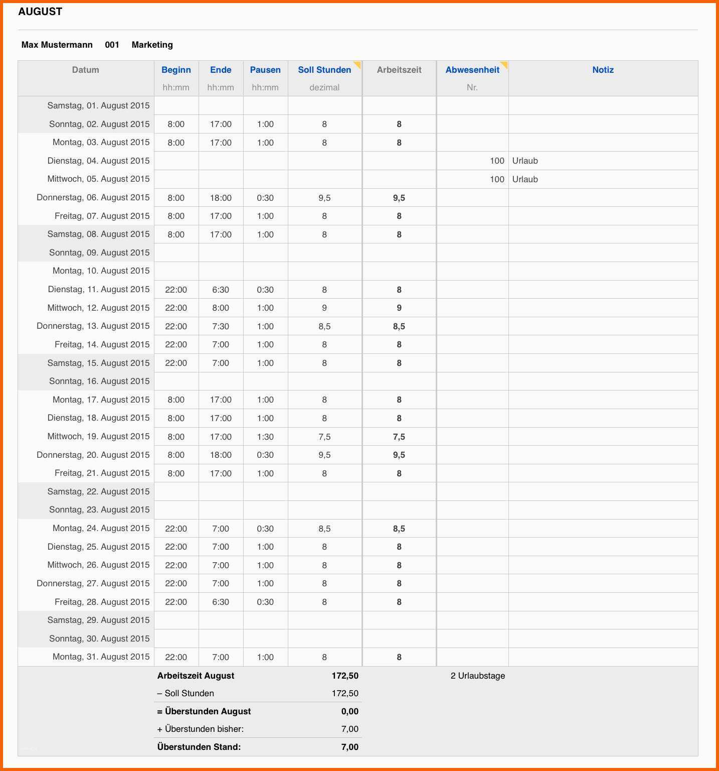 Am Beliebtesten Stundenerfassung Excel