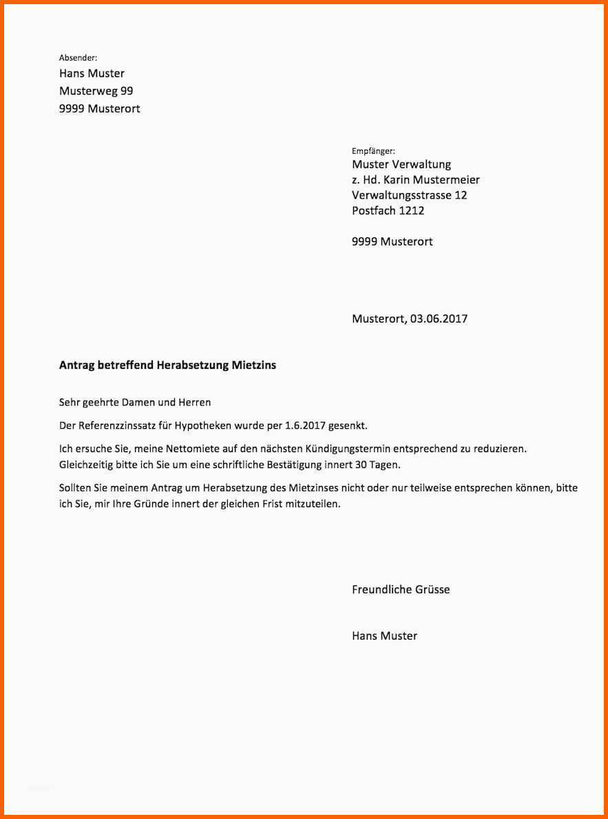 Am Beliebtesten Vorlage Mietzinsreduktion Schweiz