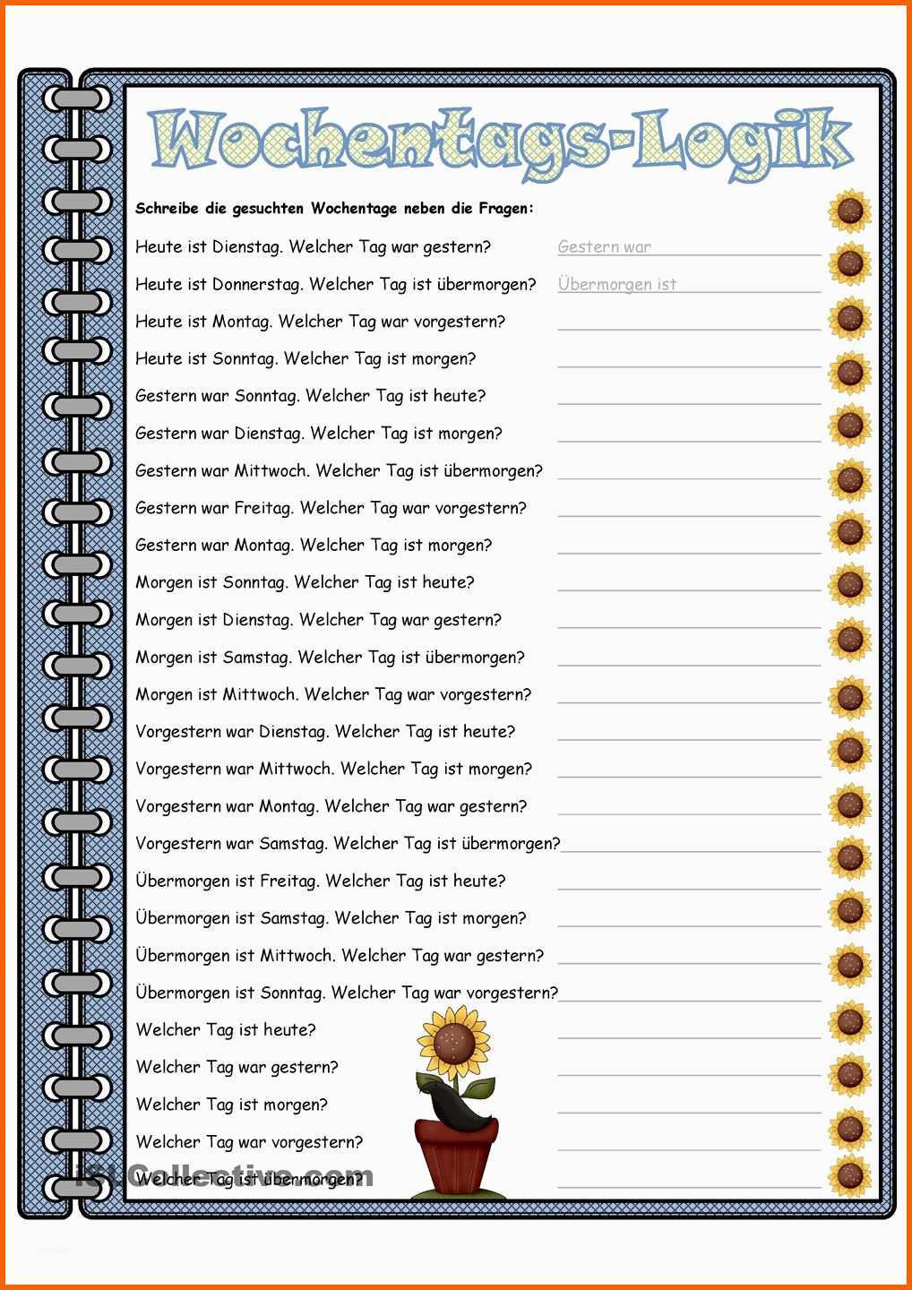 Am Beliebtesten Wochentags Logik Lesen & Denken Deutsch 1