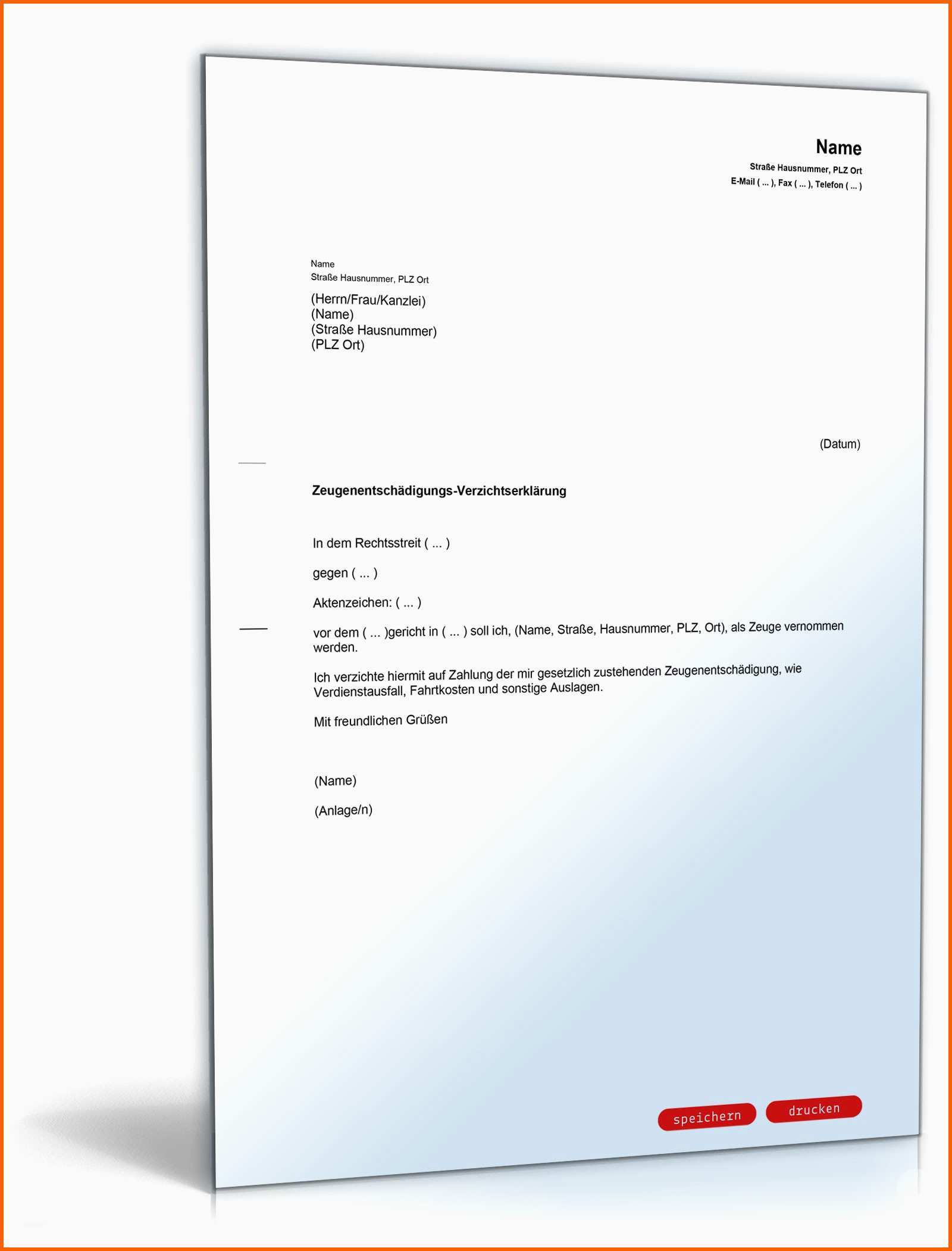 Am Beliebtesten Zeugenentschädigungs Verzichtserklärung Musterbrief Zum