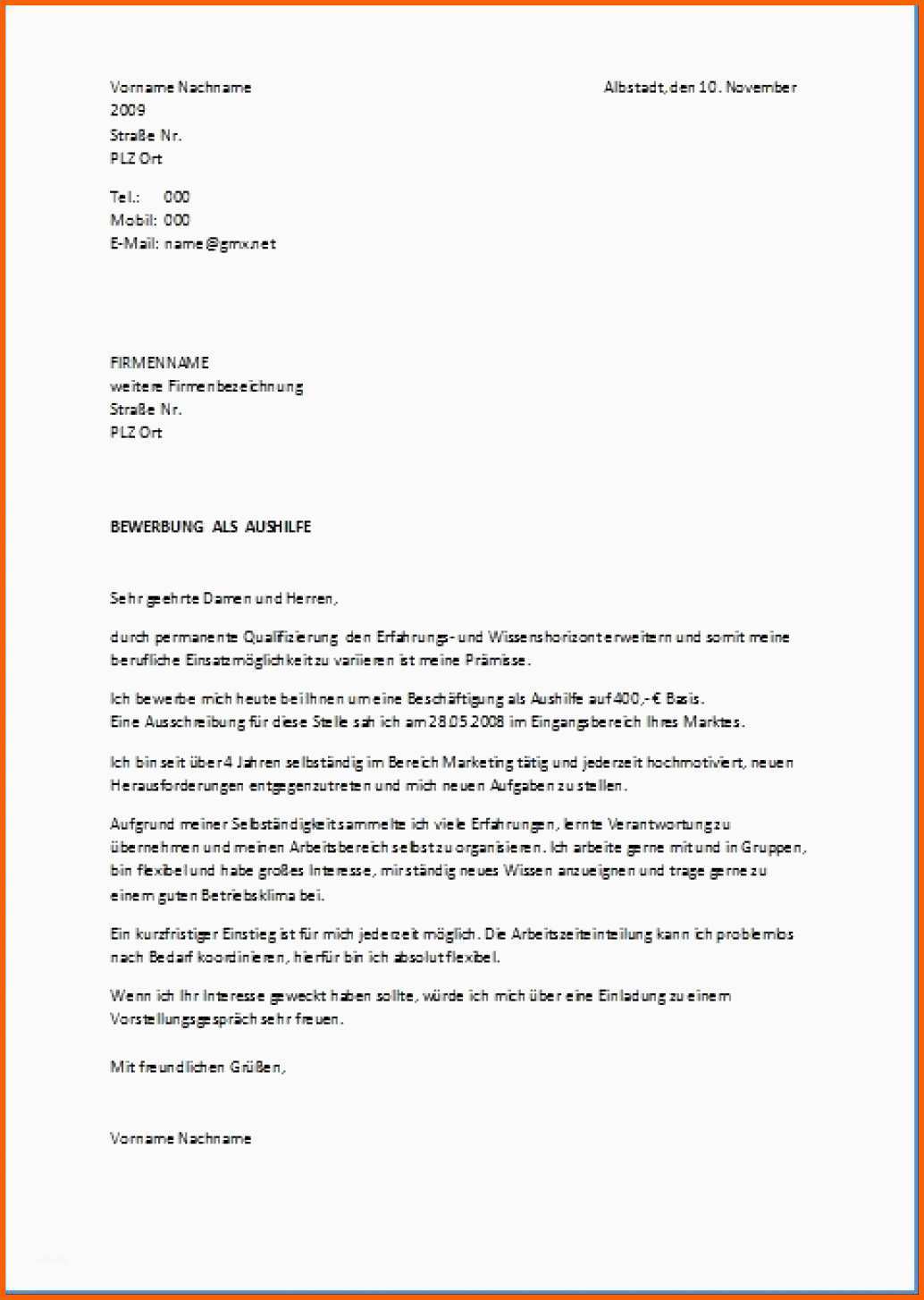 Angepasst 12 Bewerbung Nebenjob Vorlage