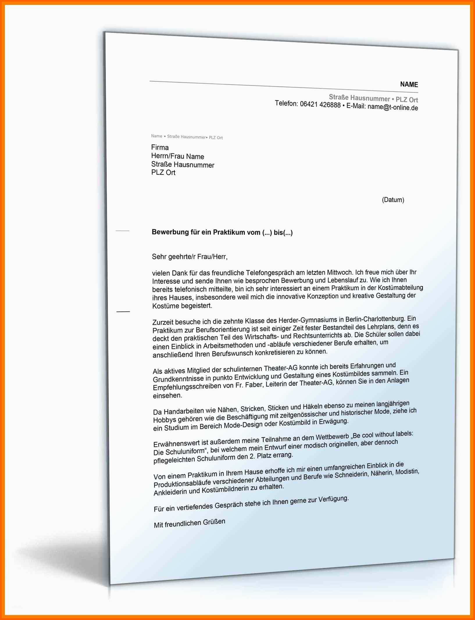 Angepasst 18 Bewerbung sozialpraktikum Muster