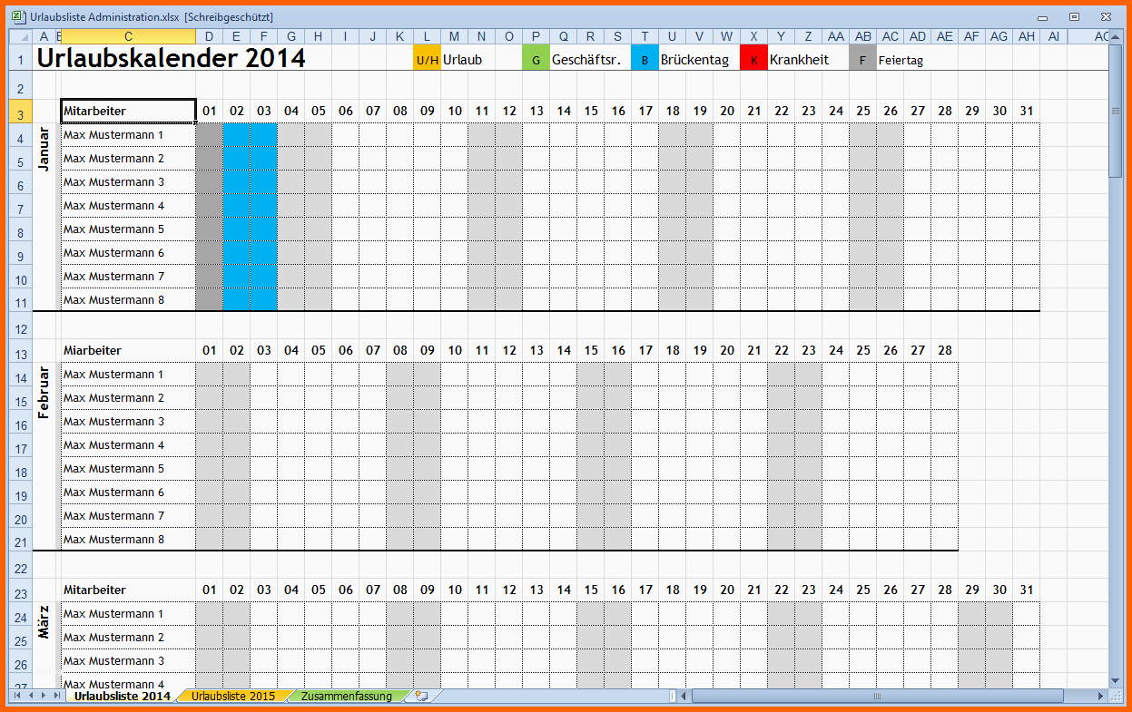 Angepasst Ansprechender Excel Urlaubskalender Für Den Arbeitsplatz