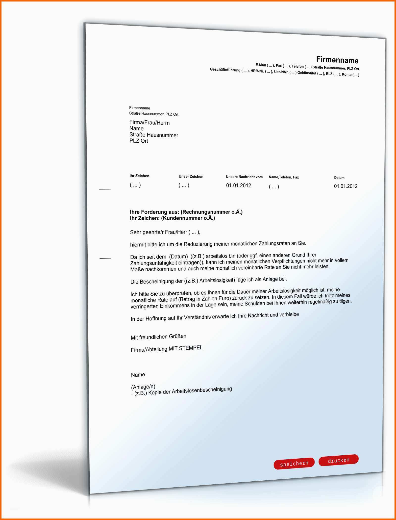 Angepasst Antrag Auf Reduzierung Der Zahlungsraten Musterbrief Zum