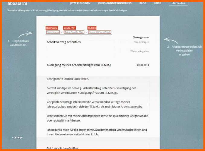 Angepasst Arbeitsvertrag Kündigen Vorlage Download