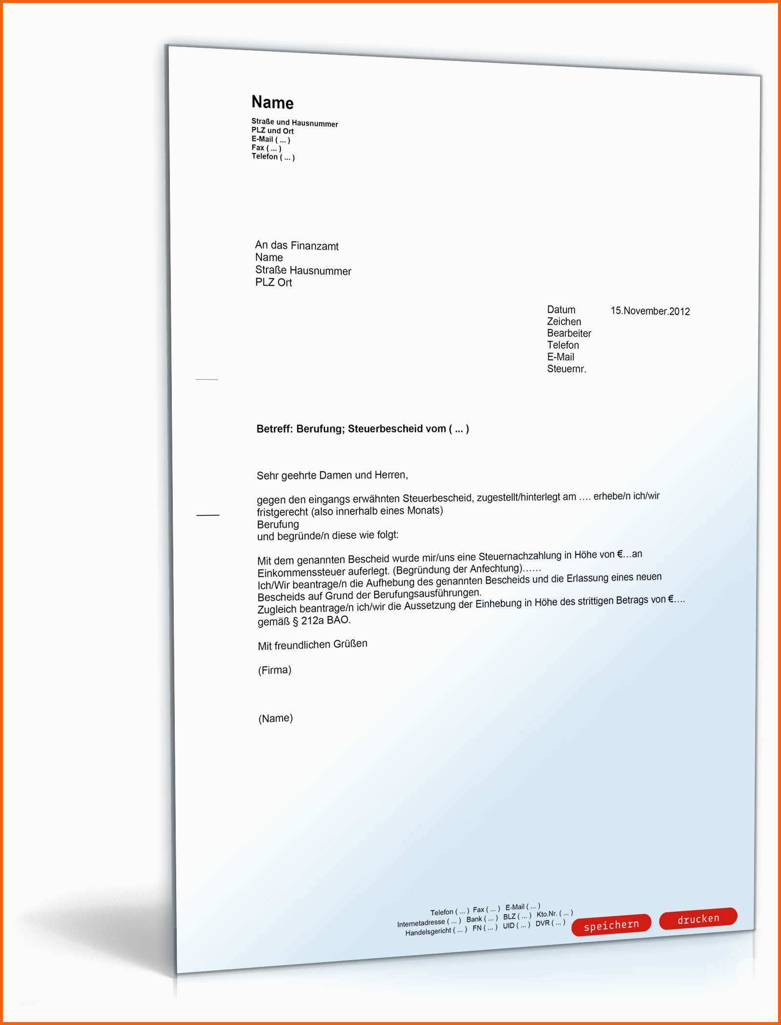 Angepasst Beschwerde Gegen Einen Steuerbescheid Muster Vorlage Zum