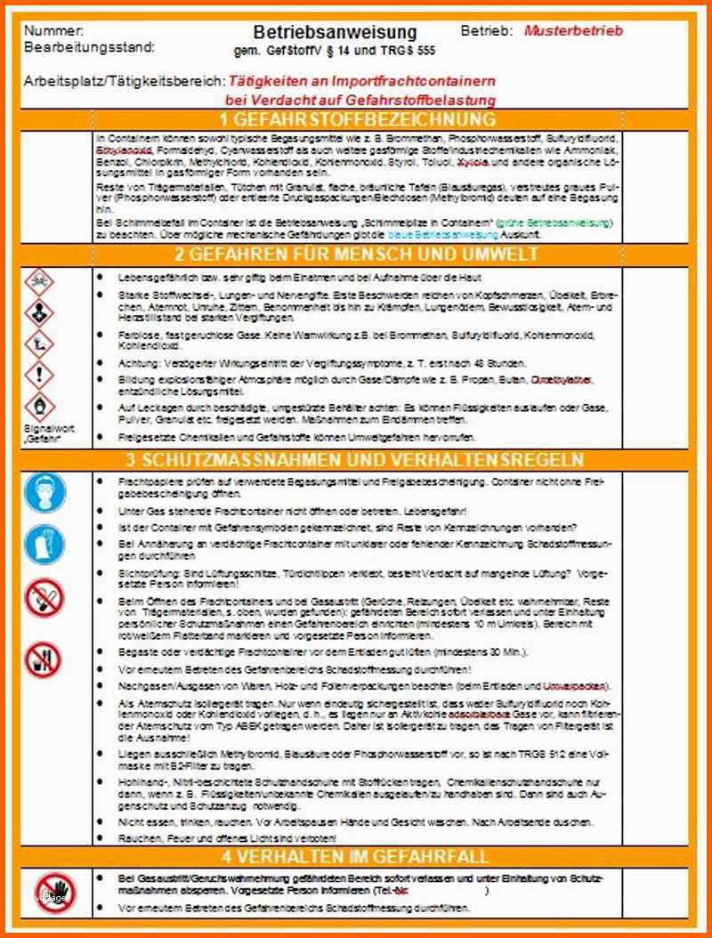 Angepasst Betriebsanweisung Word Vorlage – Wordde