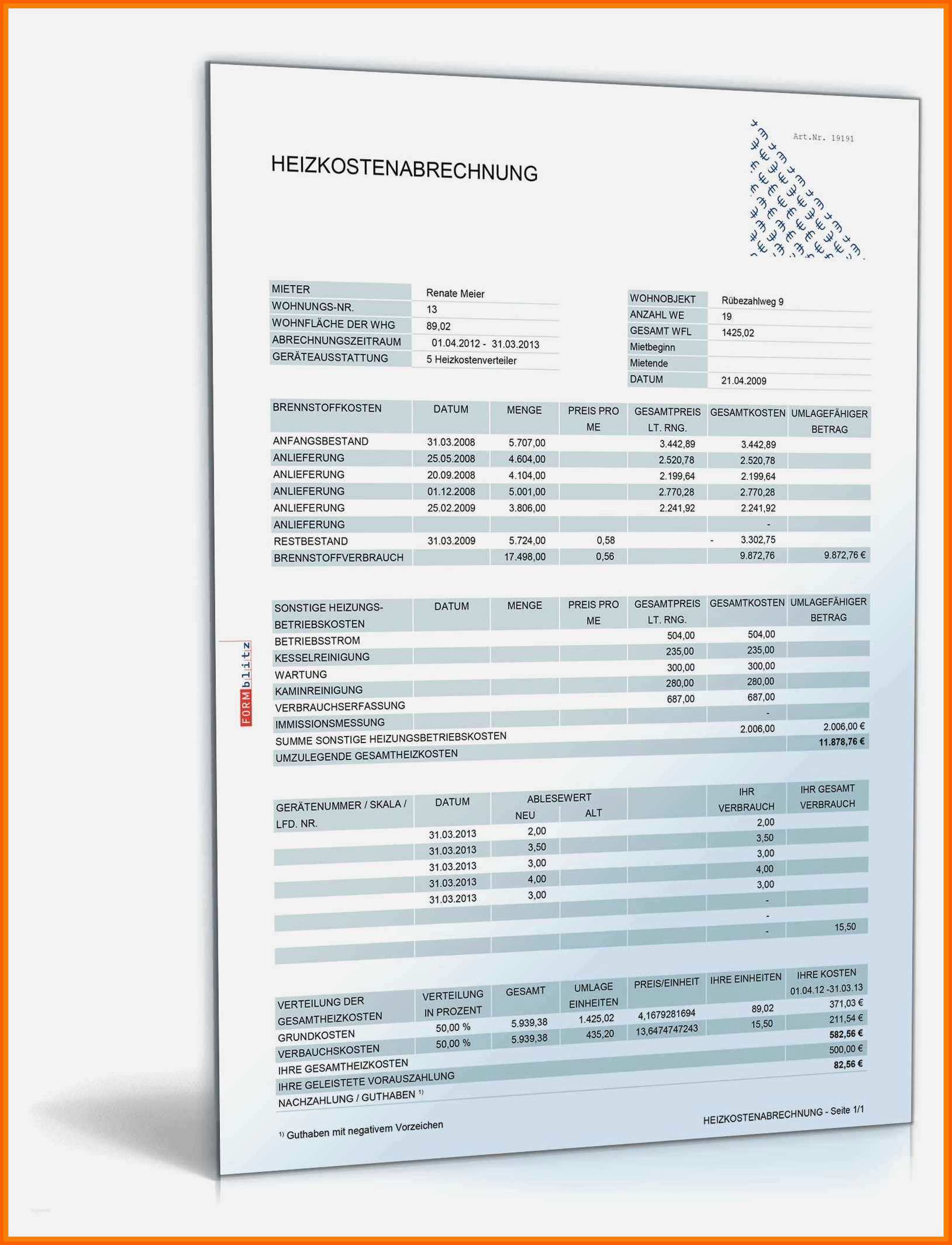 Angepasst Betriebskostenabrechnung Pro Unter Excel Vorlage Zum