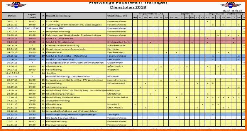 Angepasst Dienstplan Feuerwehr Tieringen
