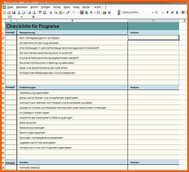 Angepasst Excel Vorlage Checkliste Für Flugreise Download Chip